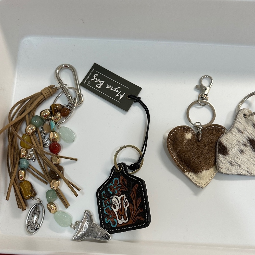 Myra Bag Tan Multicolor Beaded Tassel Keychain
